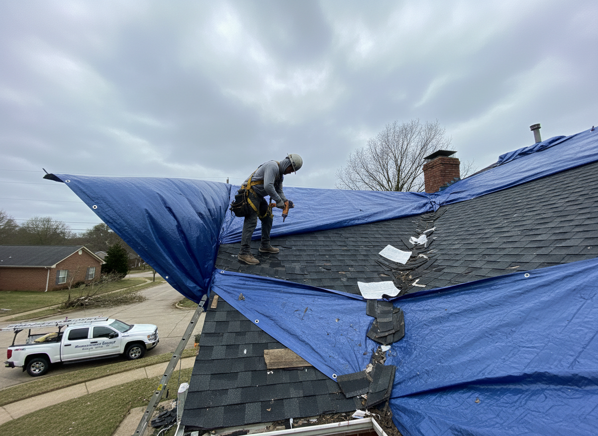 Storm damage roof repair in Montgomery
